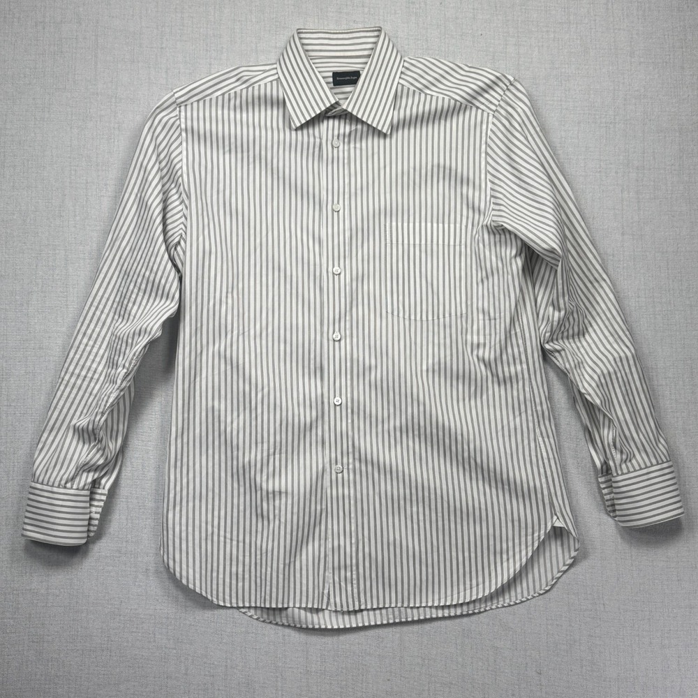 Ermenegildo Zegna Button Front Shirt Gray Striped Workwear Size 42 16.5‎